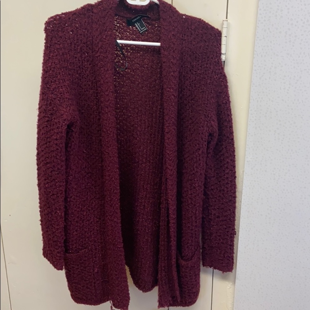 burgundy cardigan